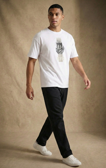 Men,s Oversized White HD Print T-Shirt (NYC)