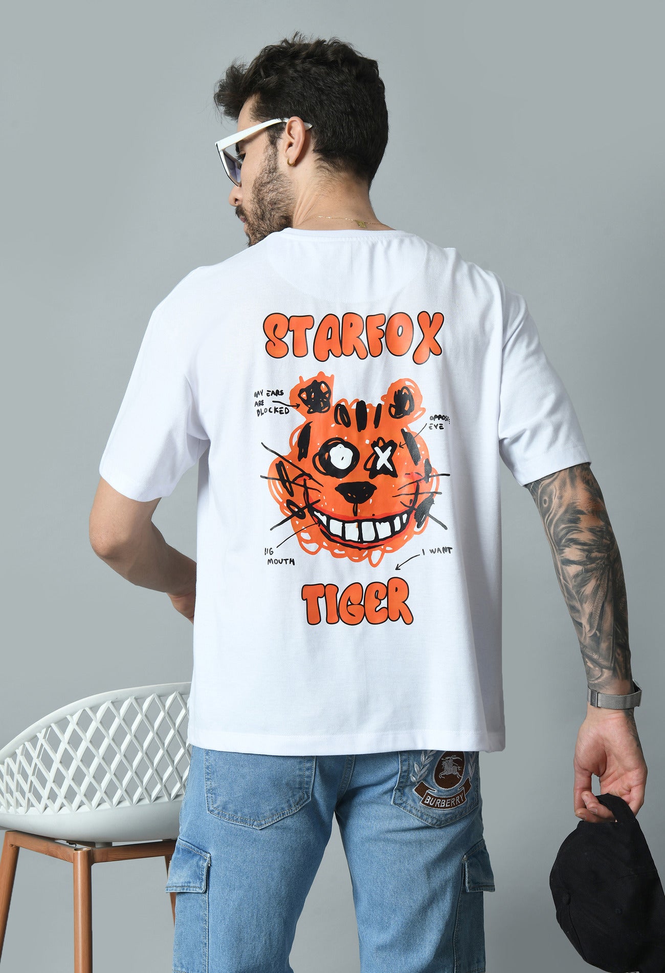Funky  Orange Tiger Printed Oversized T-shirt