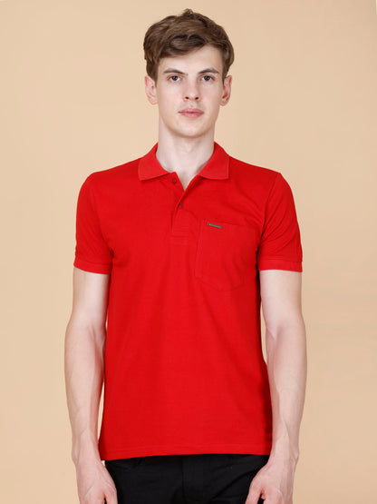 Red Polo Neck Half Sleeve  T-Shirt