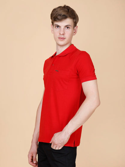 Red Polo Neck Half Sleeve  T-Shirt