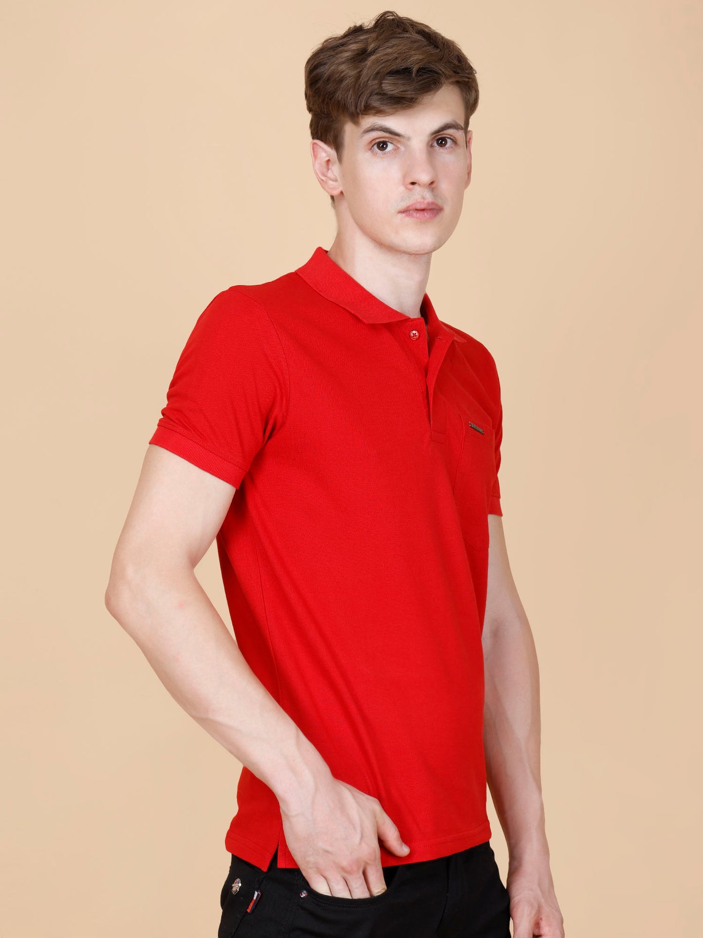 Red Polo Neck Half Sleeve  T-Shirt