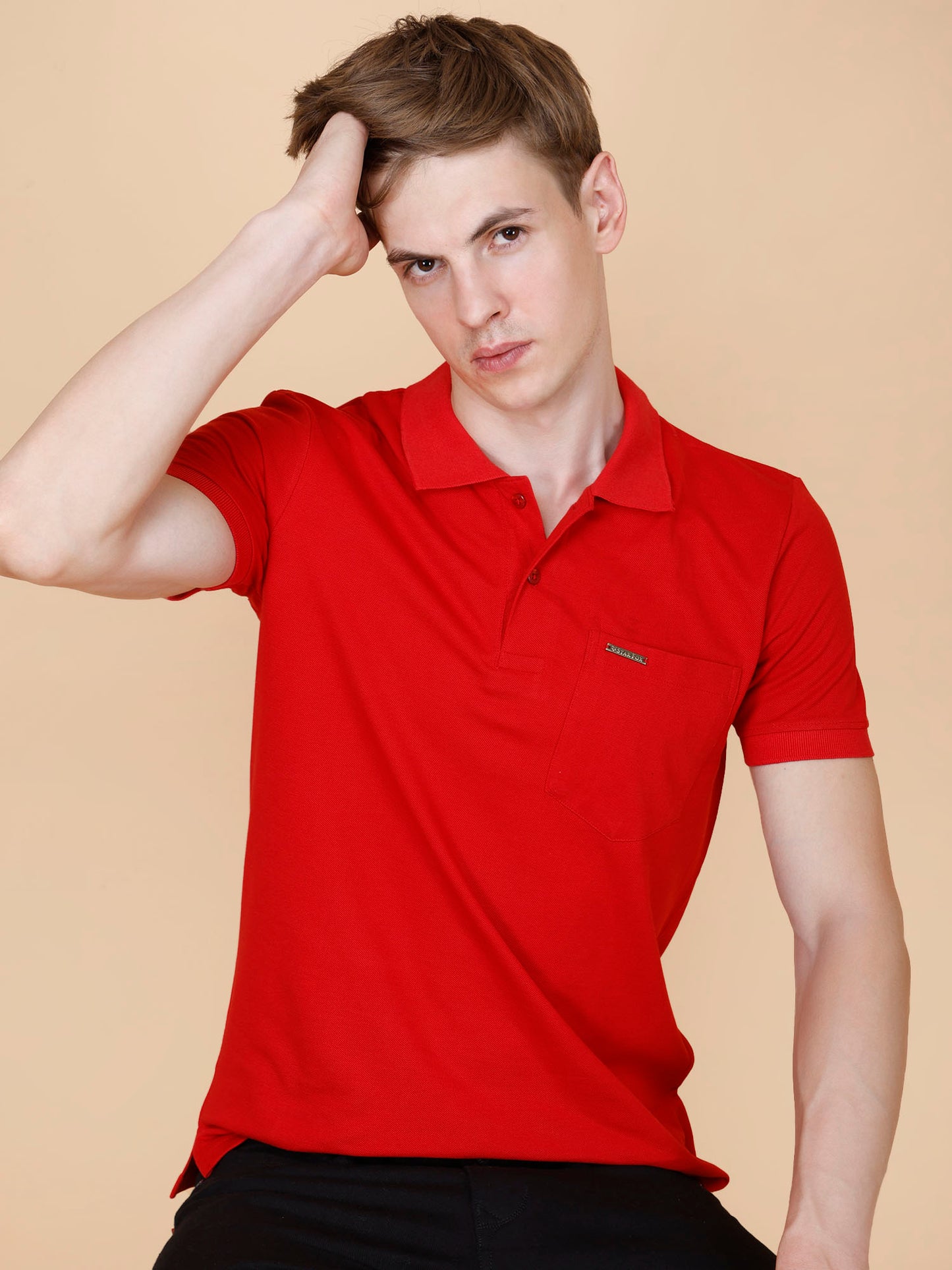 Red Polo Neck Half Sleeve  T-Shirt