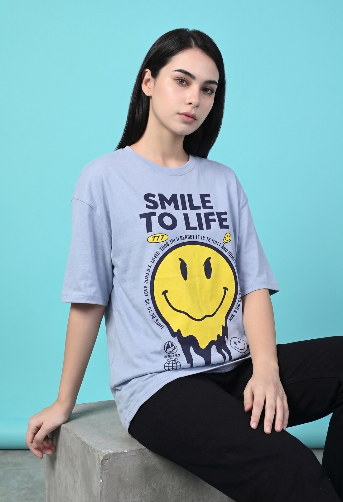 Women's Printed  T-Shirt - Sky