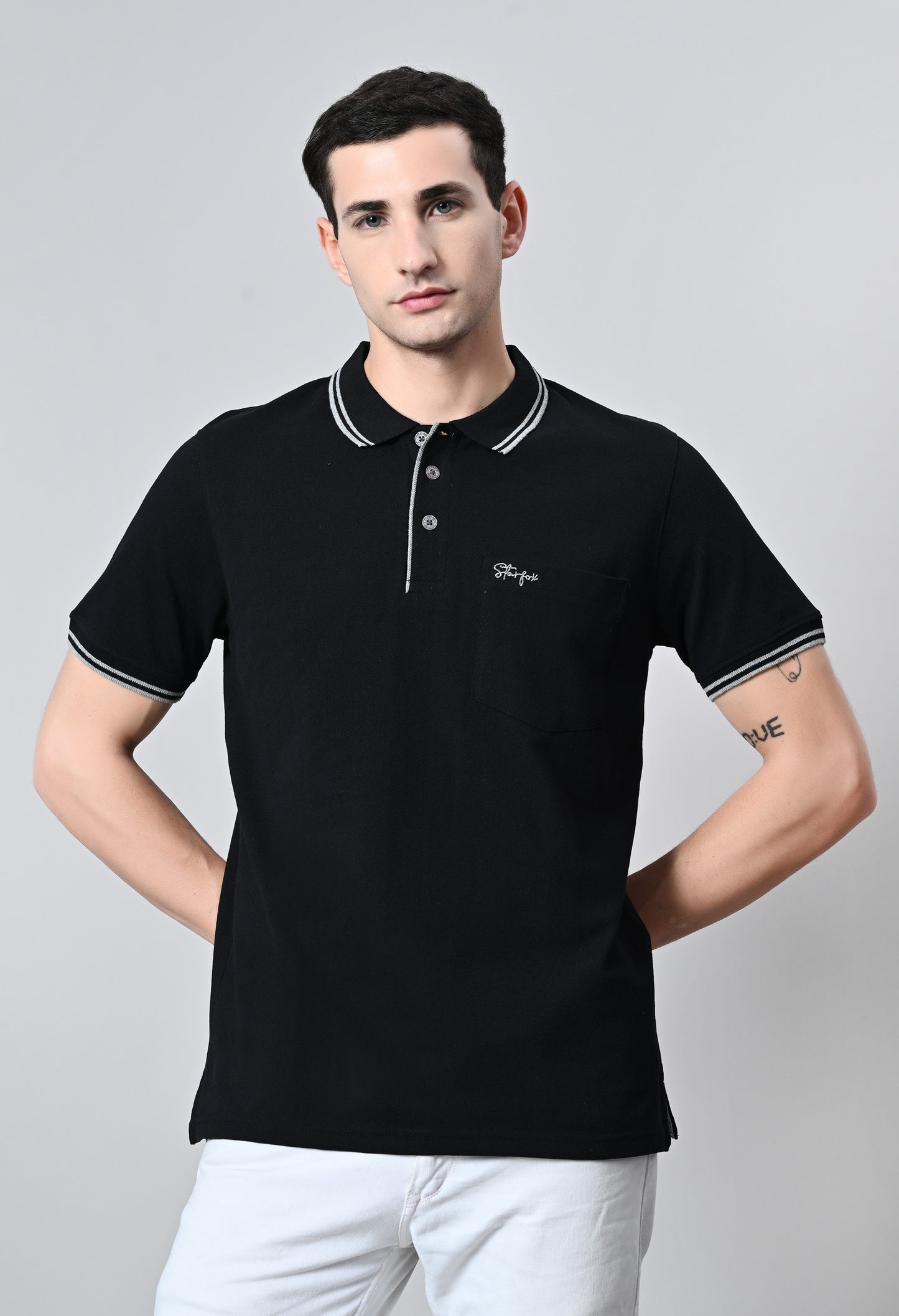 Black Tipping Polo Half Sleeve T-Shirt