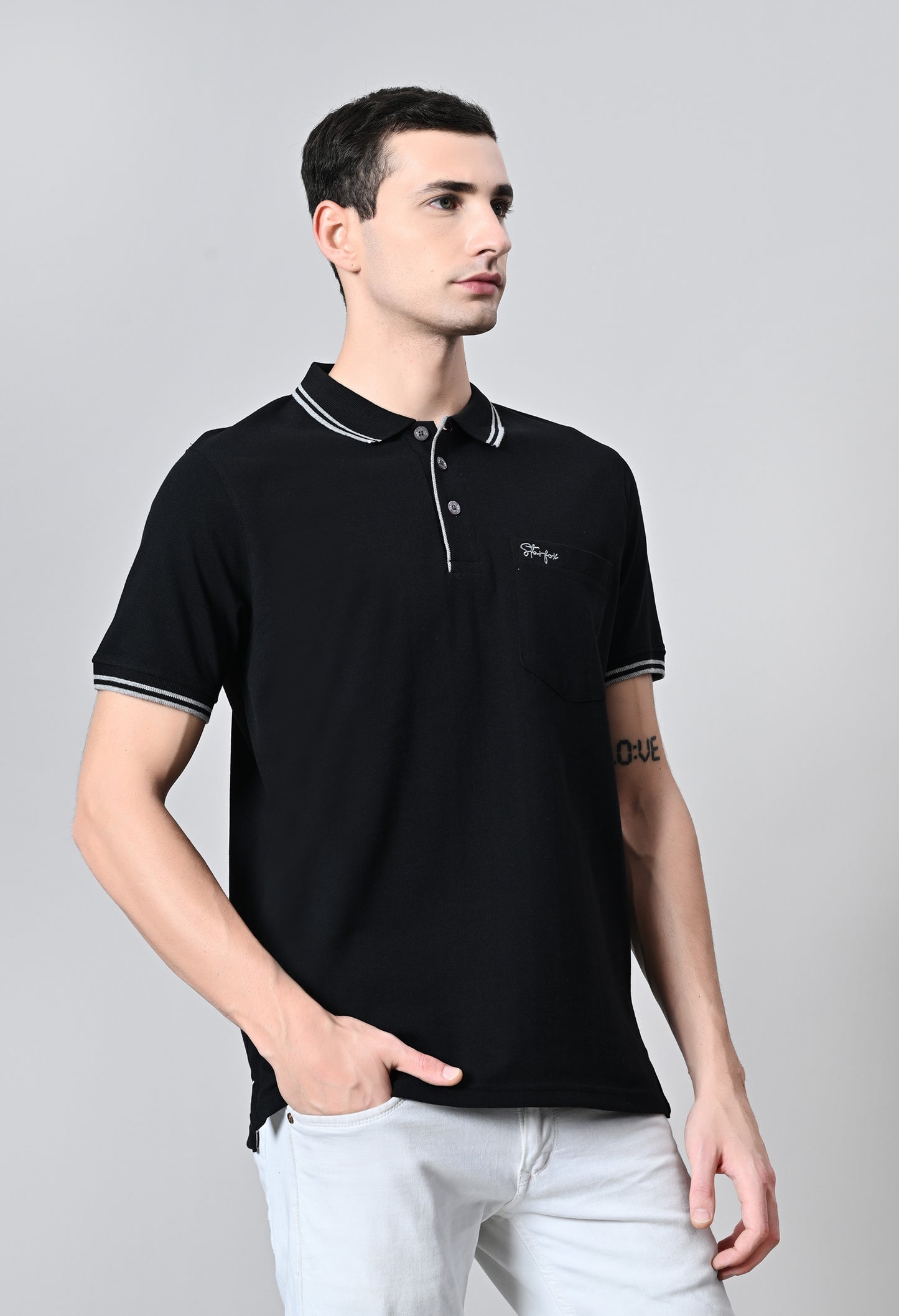 Black Tipping Polo Half Sleeve T-Shirt