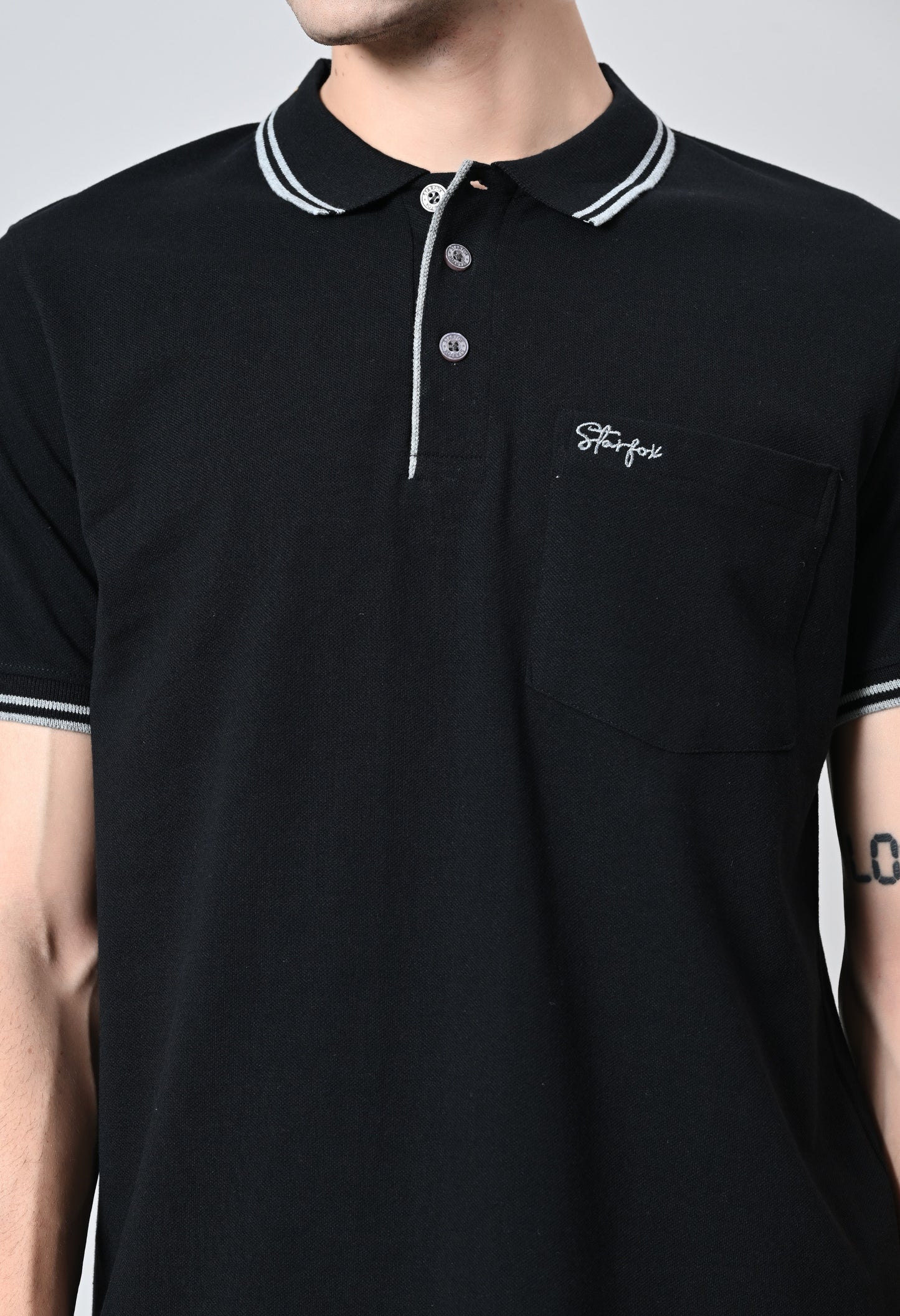 Black Tipping Polo Half Sleeve T-Shirt