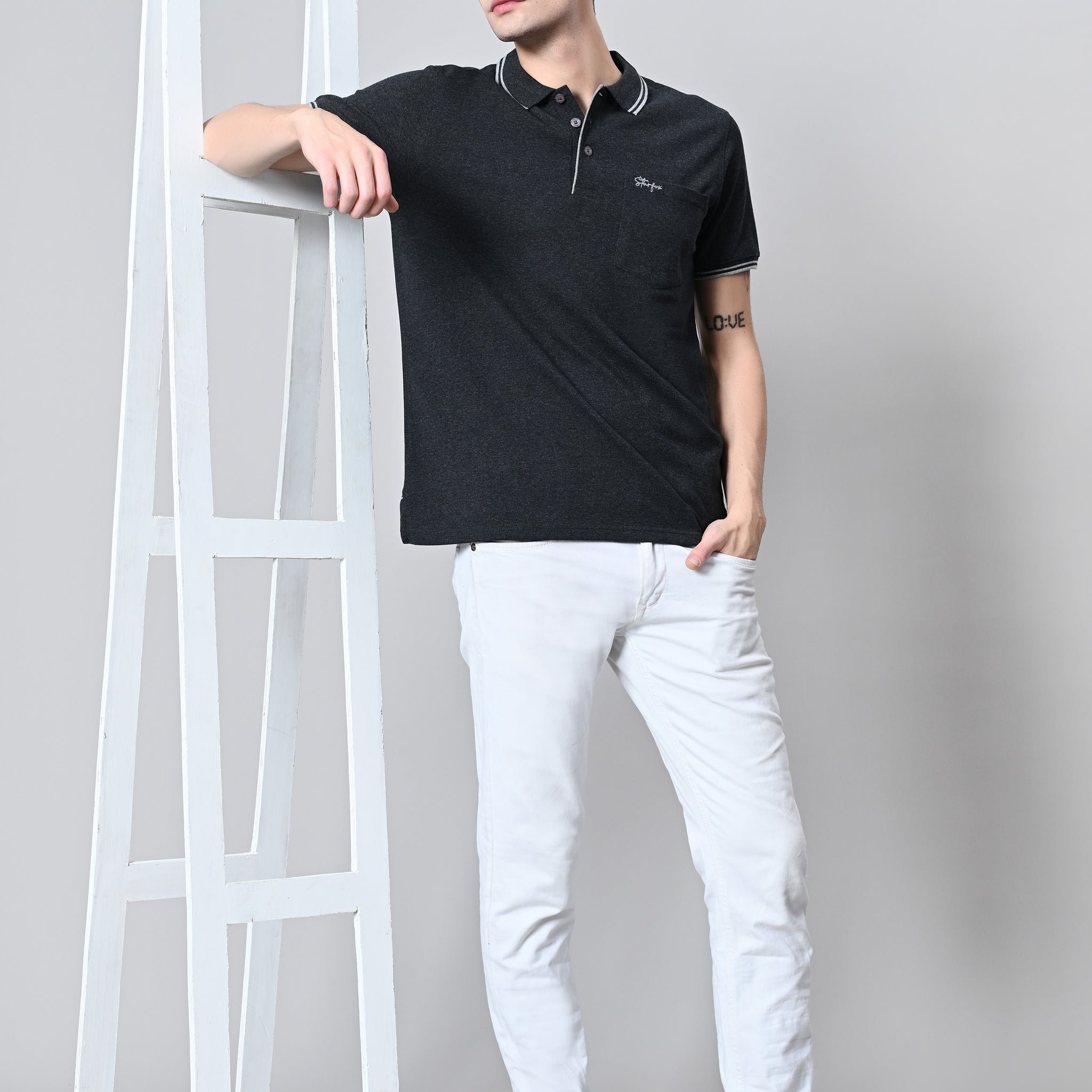 Black Tipping Polo Half Sleeve T-Shirt