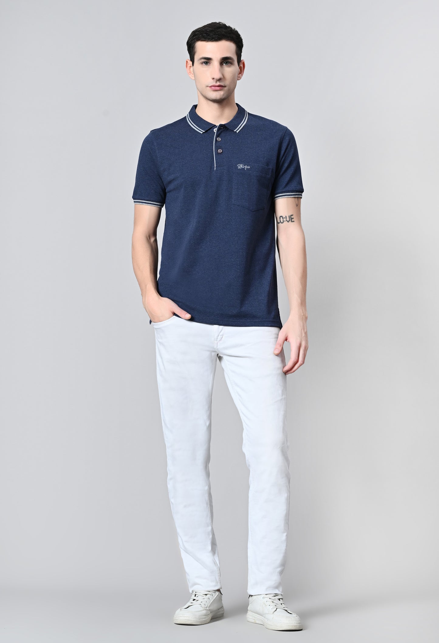 Denim Tipping Polo Half Sleeve T-Shirt