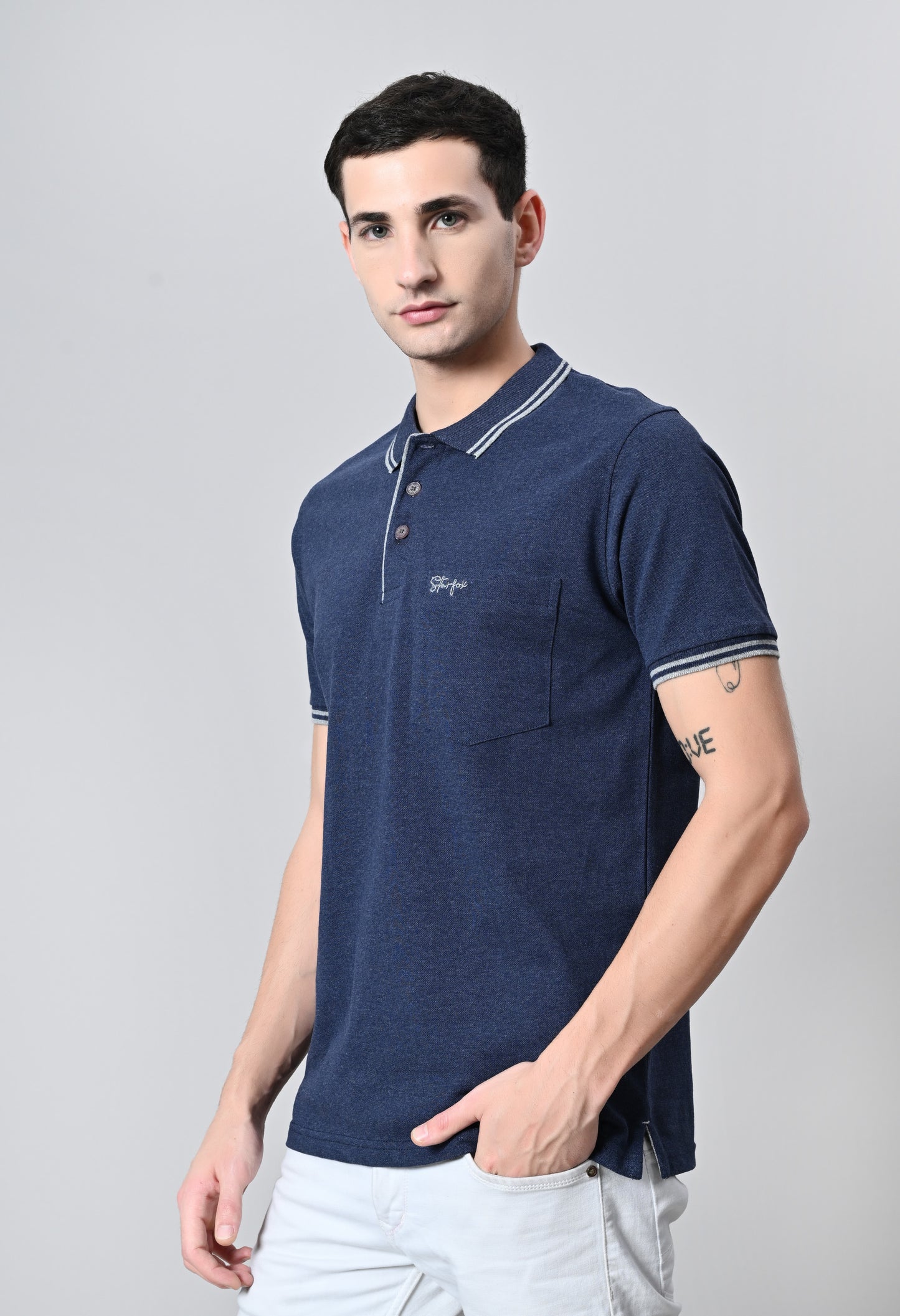 Denim Tipping Polo Half Sleeve T-Shirt