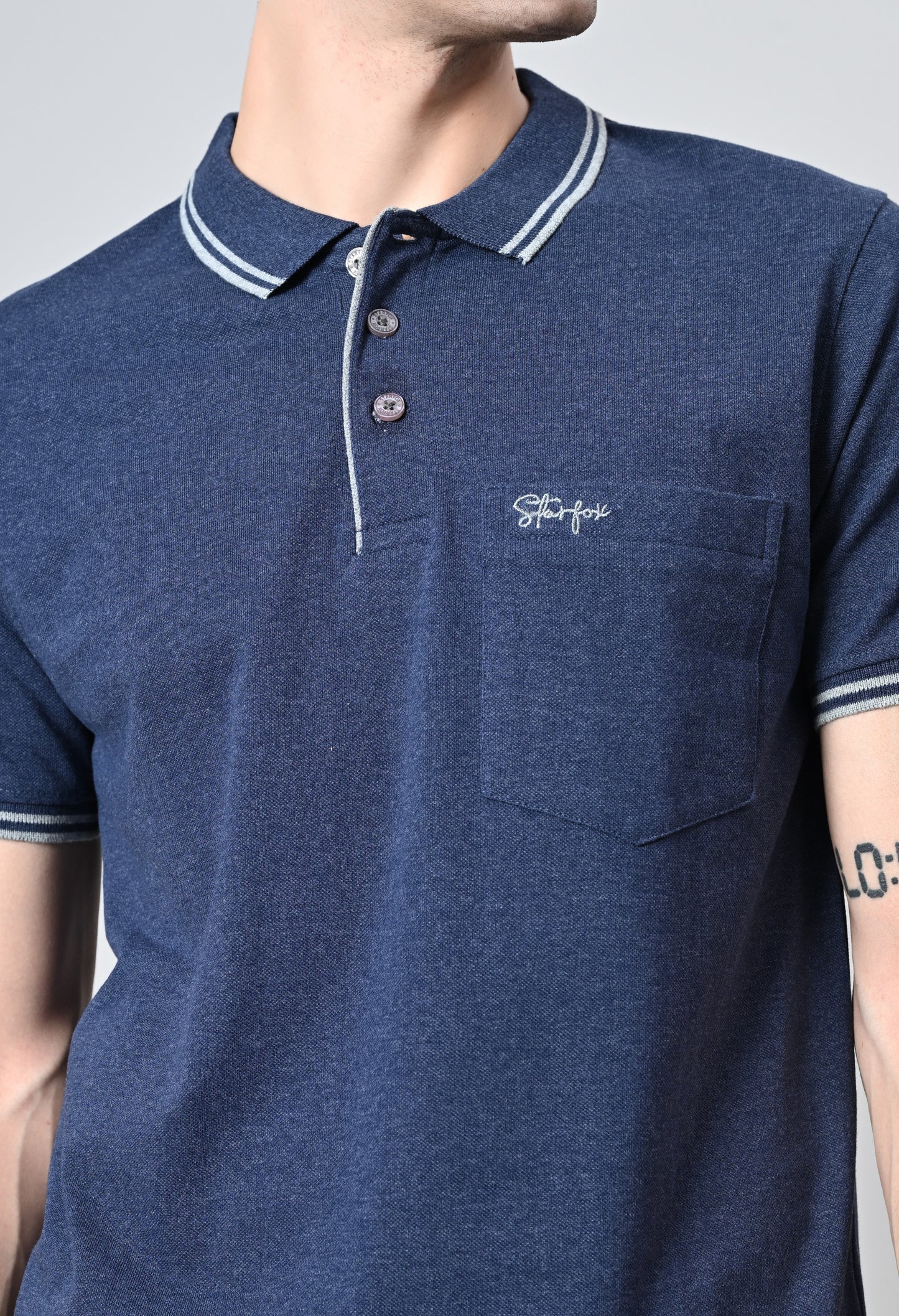 Denim Tipping Polo Half Sleeve T-Shirt