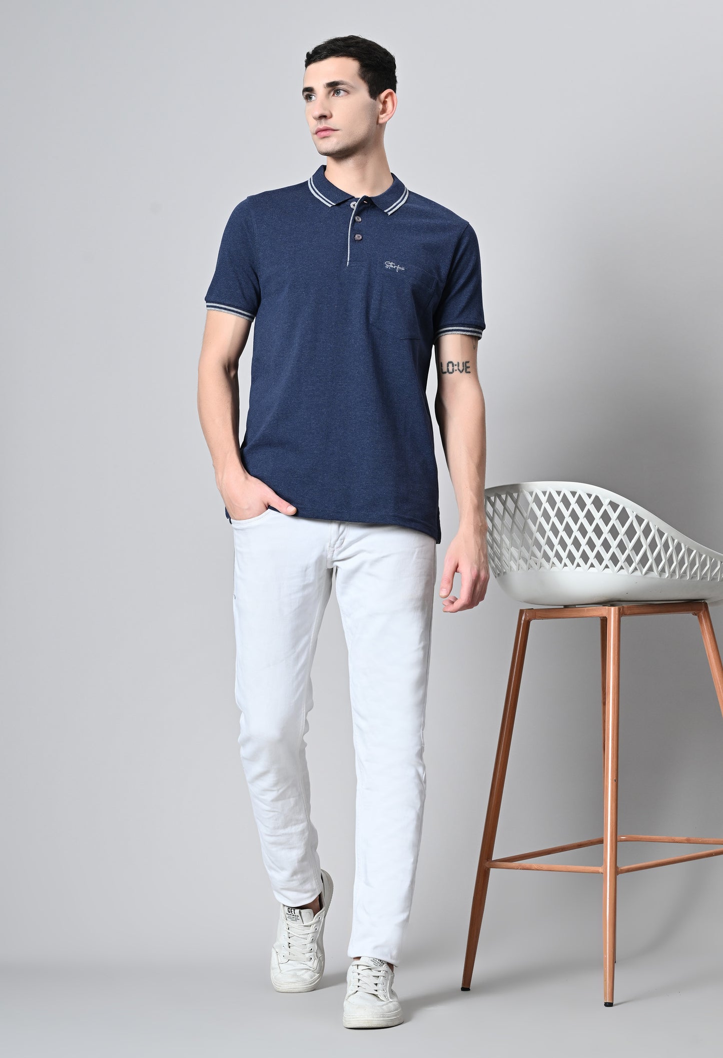 Denim Tipping Polo Half Sleeve T-Shirt