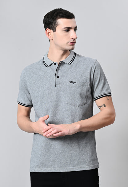 Grey Tipping Polo Half Sleeve T-Shirt