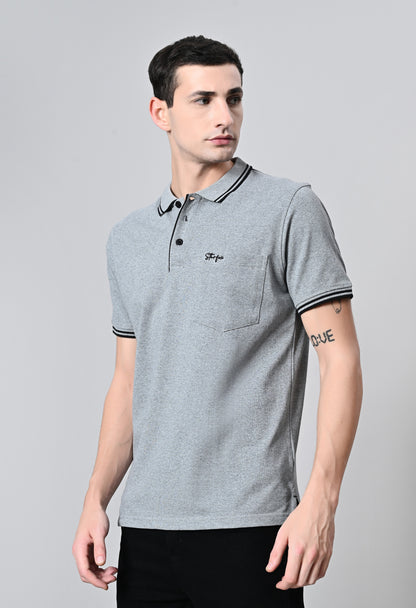 Grey Tipping Polo Half Sleeve T-Shirt