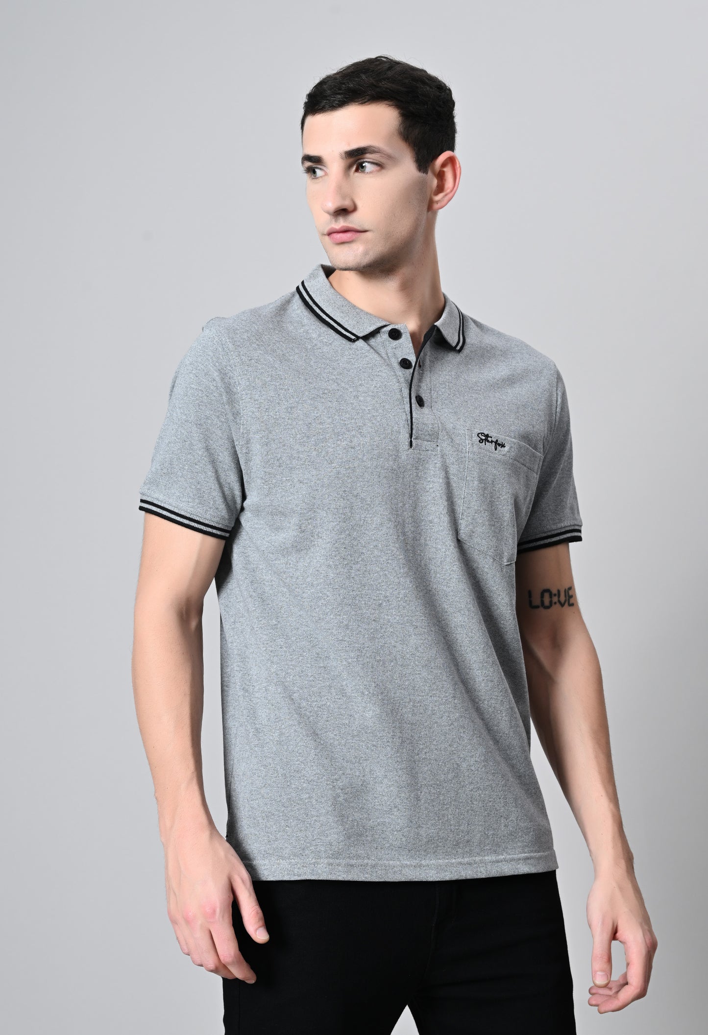 Grey Tipping Polo Half Sleeve T-Shirt