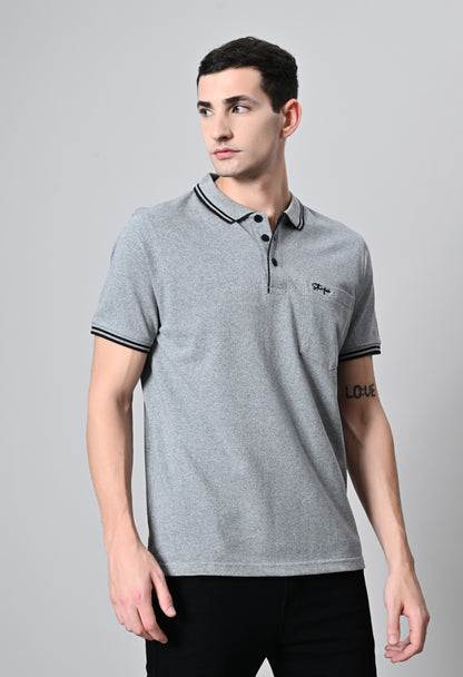 Grey Tipping Polo Half Sleeve T-Shirt