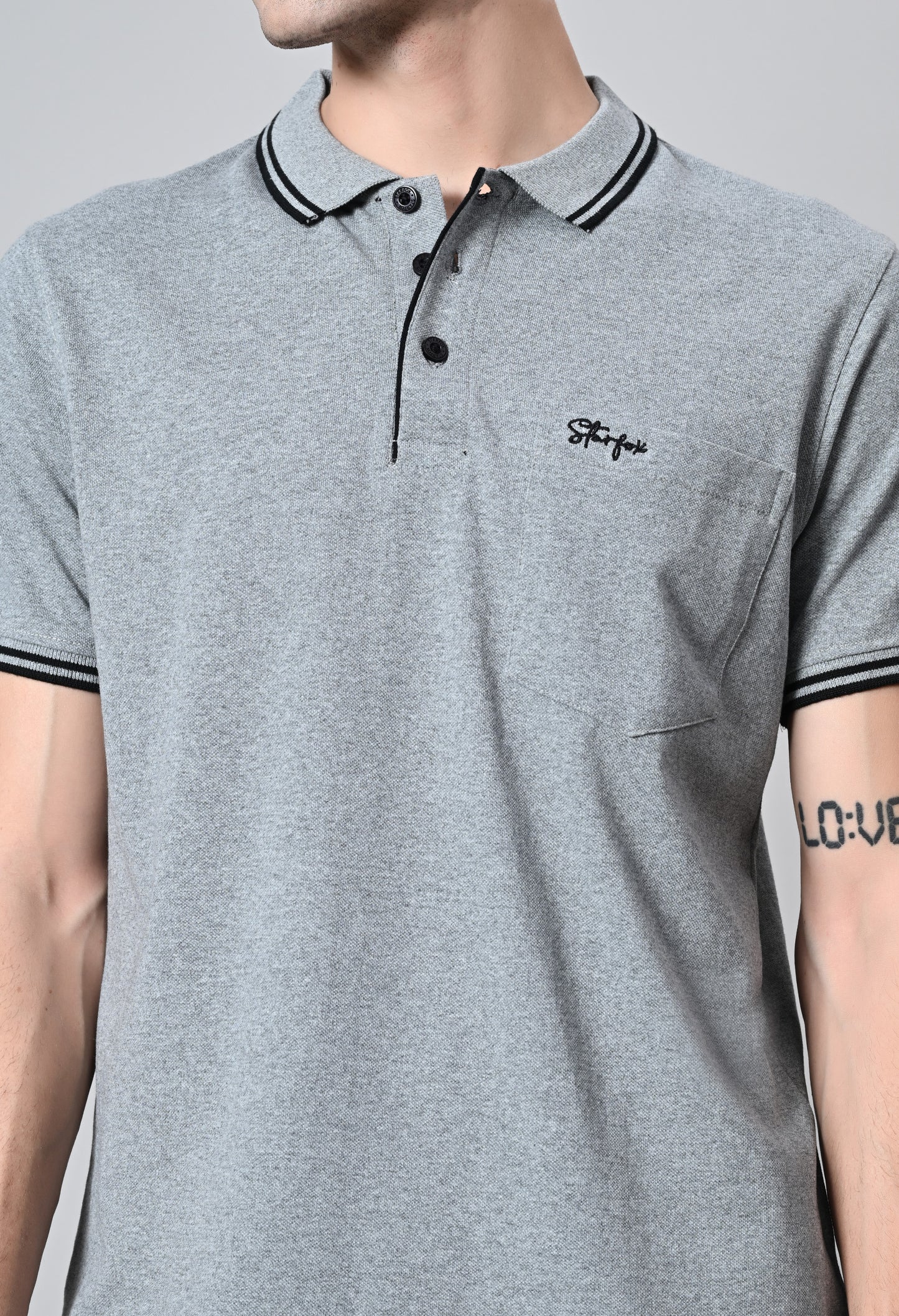 Grey Tipping Polo Half Sleeve T-Shirt