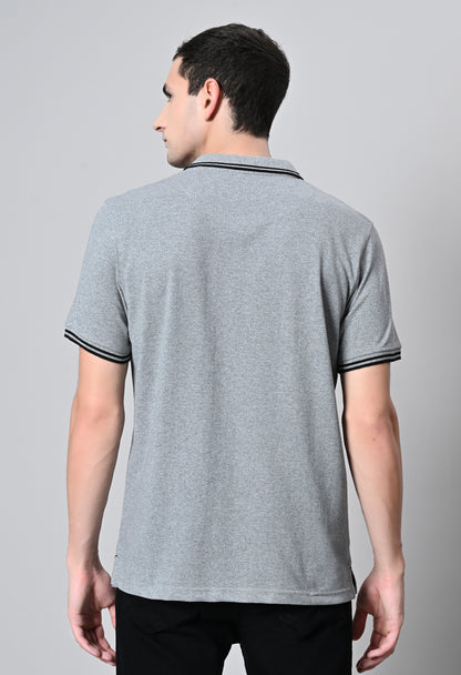 Grey Tipping Polo Half Sleeve T-Shirt