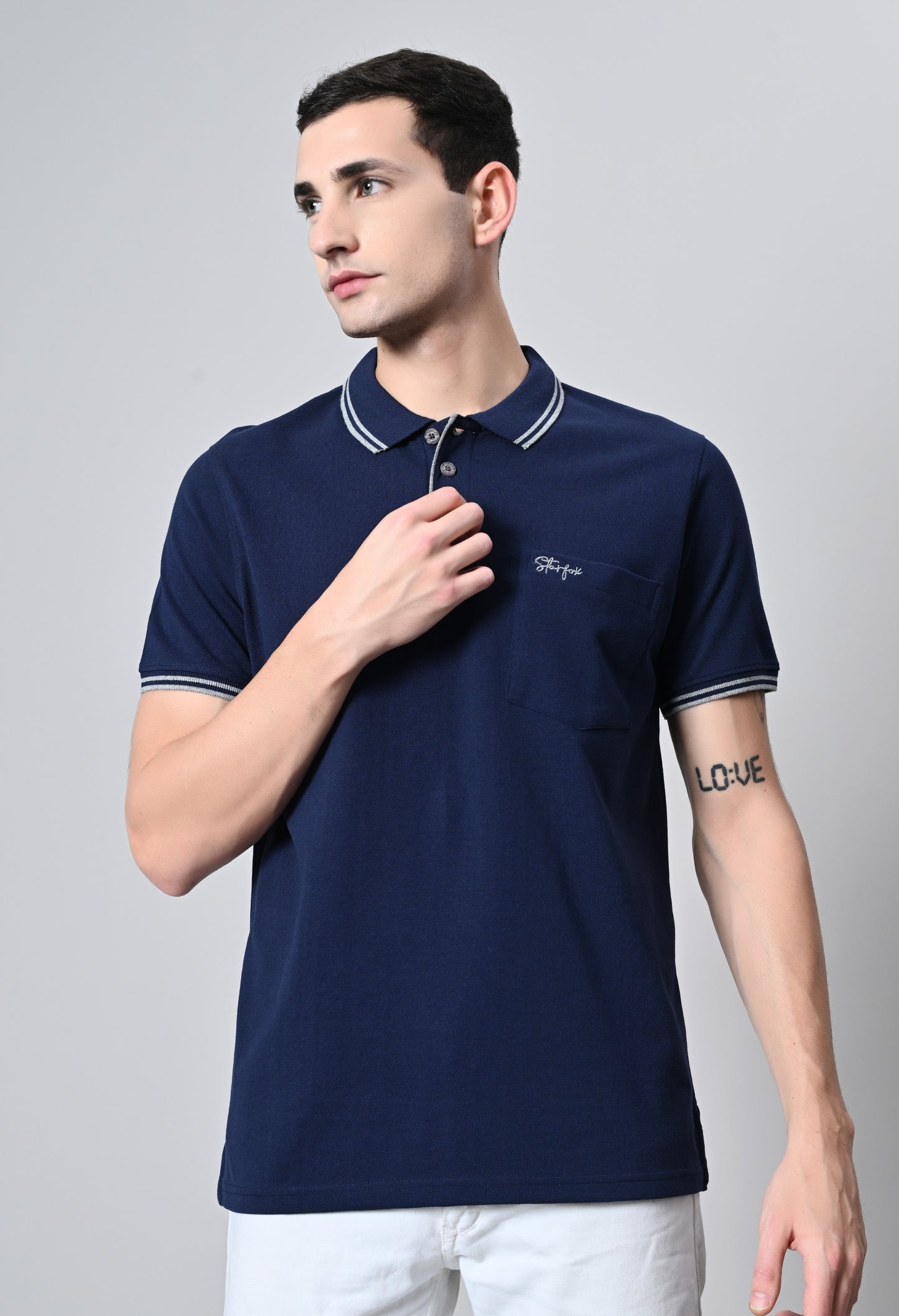 Navy Tipping Polo Half Sleeve T-Shirt with Pocket