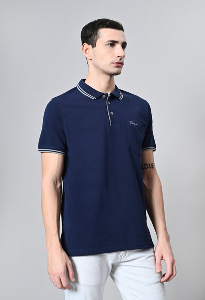 Navy Tipping Polo Half Sleeve T-Shirt with Pocket