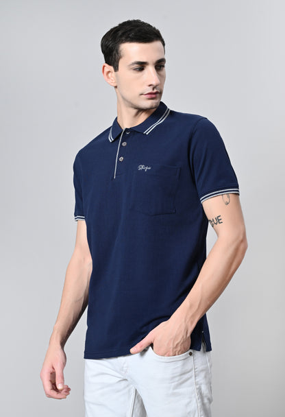 Navy Tipping Polo Half Sleeve T-Shirt with Pocket