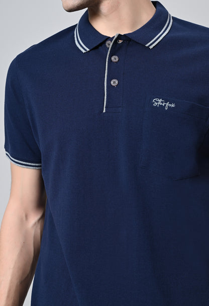 Navy Tipping Polo Half Sleeve T-Shirt with Pocket