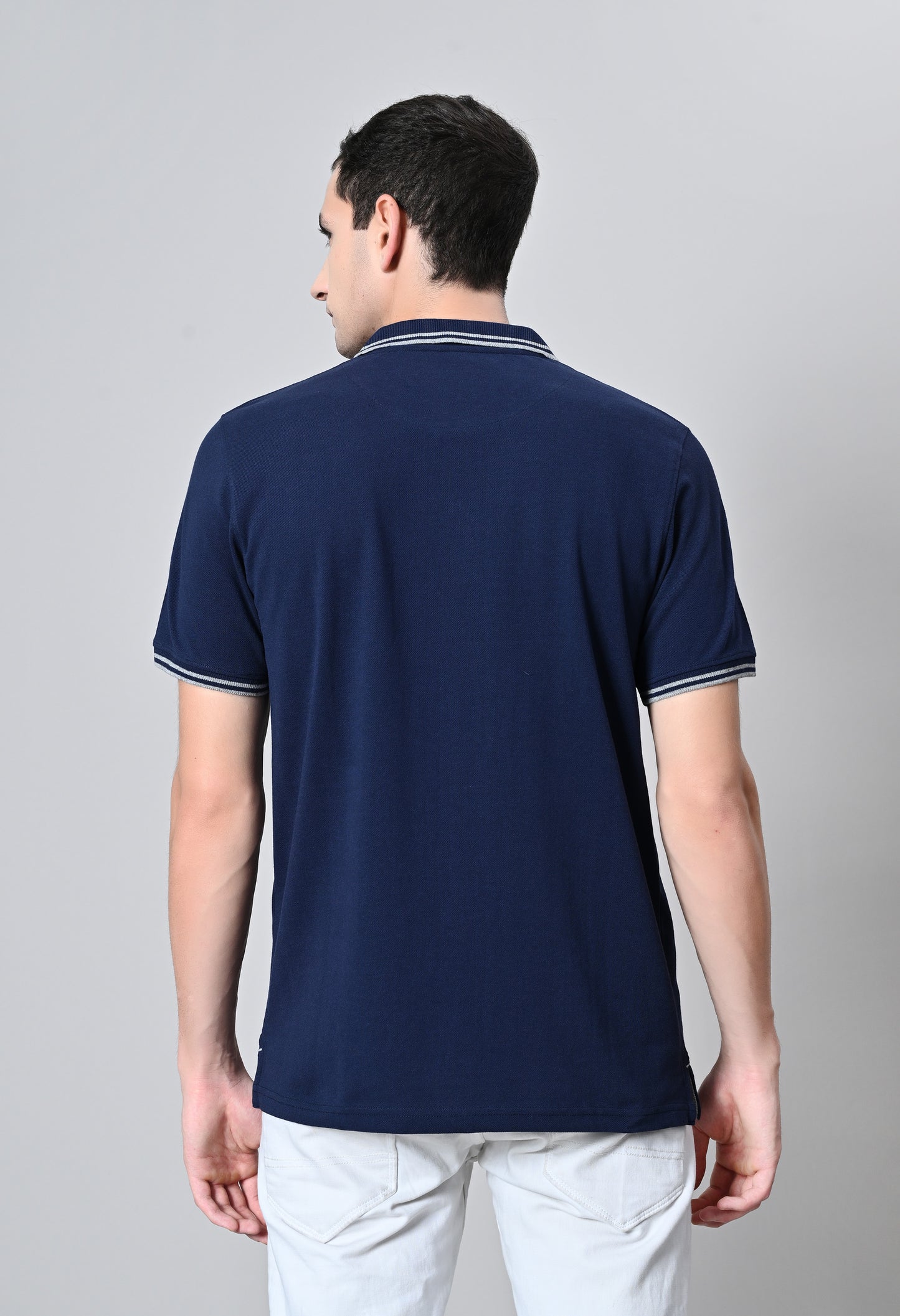 Navy Tipping Polo Half Sleeve T-Shirt with Pocket