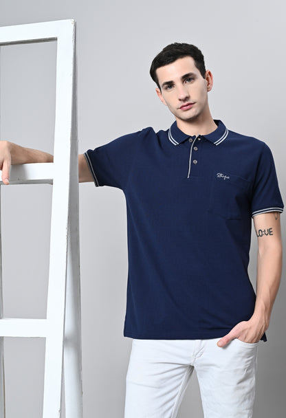 Navy Tipping Polo Half Sleeve T-Shirt with Pocket