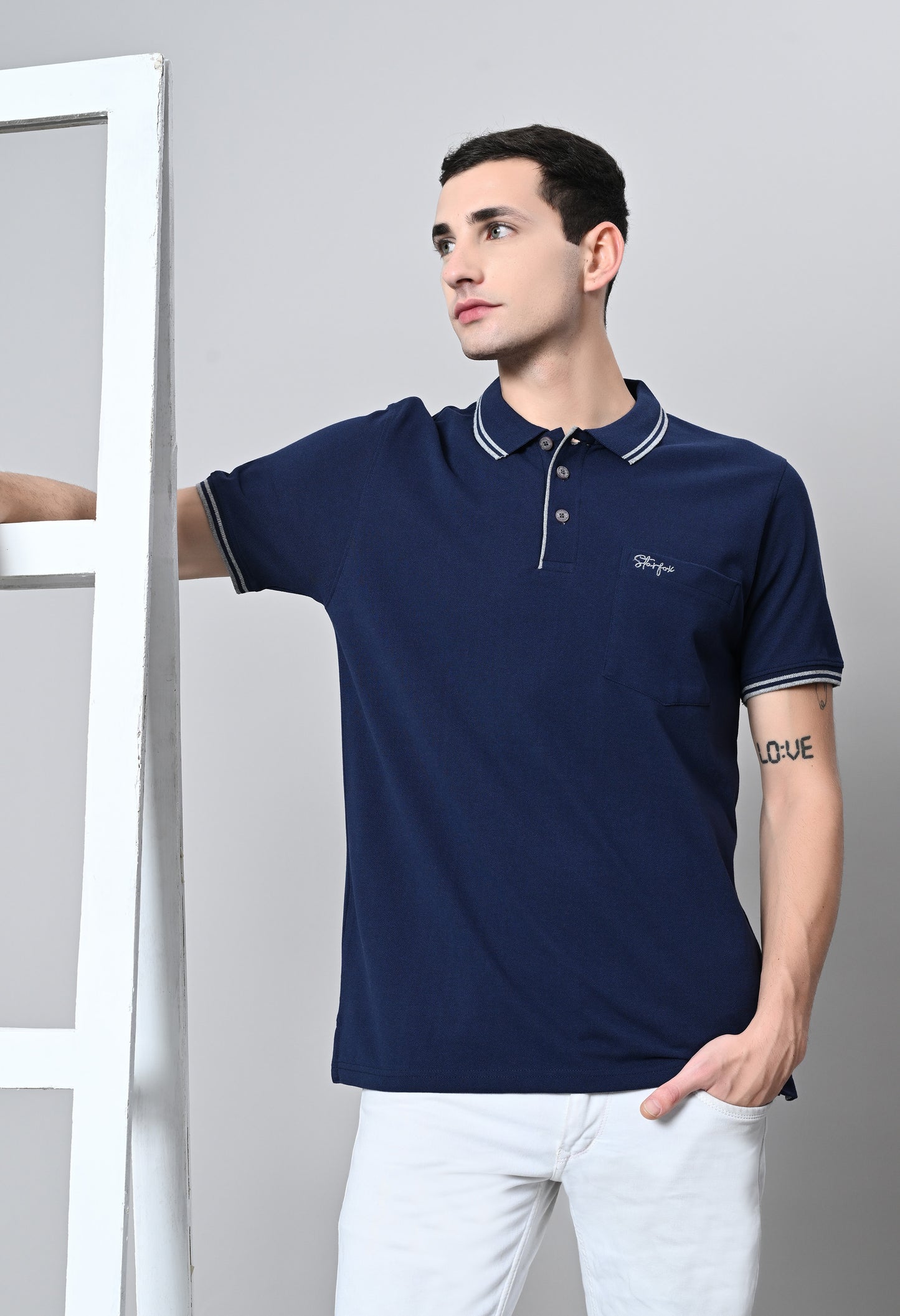 Navy Tipping Polo Half Sleeve T-Shirt with Pocket