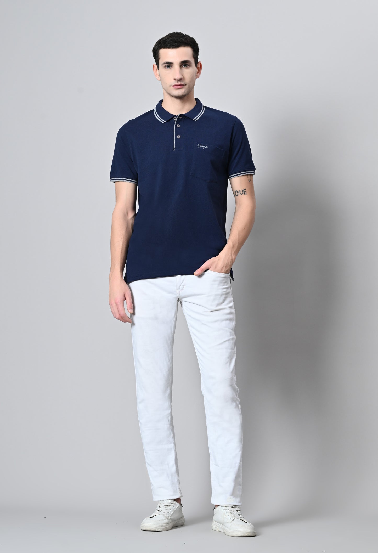 Navy Tipping Polo Half Sleeve T-Shirt with Pocket