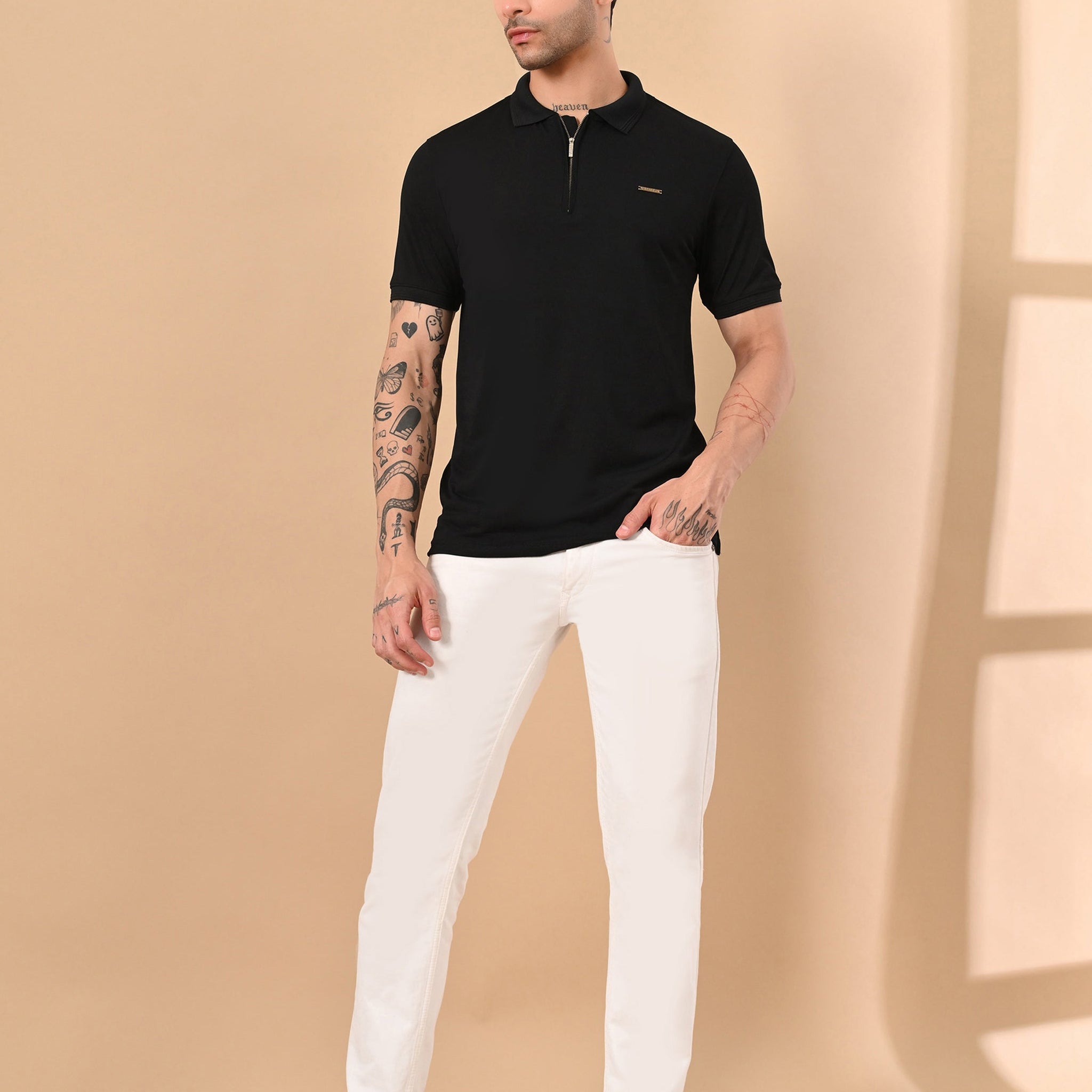 RAVEN BLACK ZIPPER POLO DRY FIT FABRIC