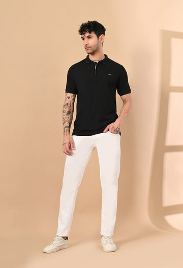 RAVEN BLACK ZIPPER POLO DRY FIT FABRIC
