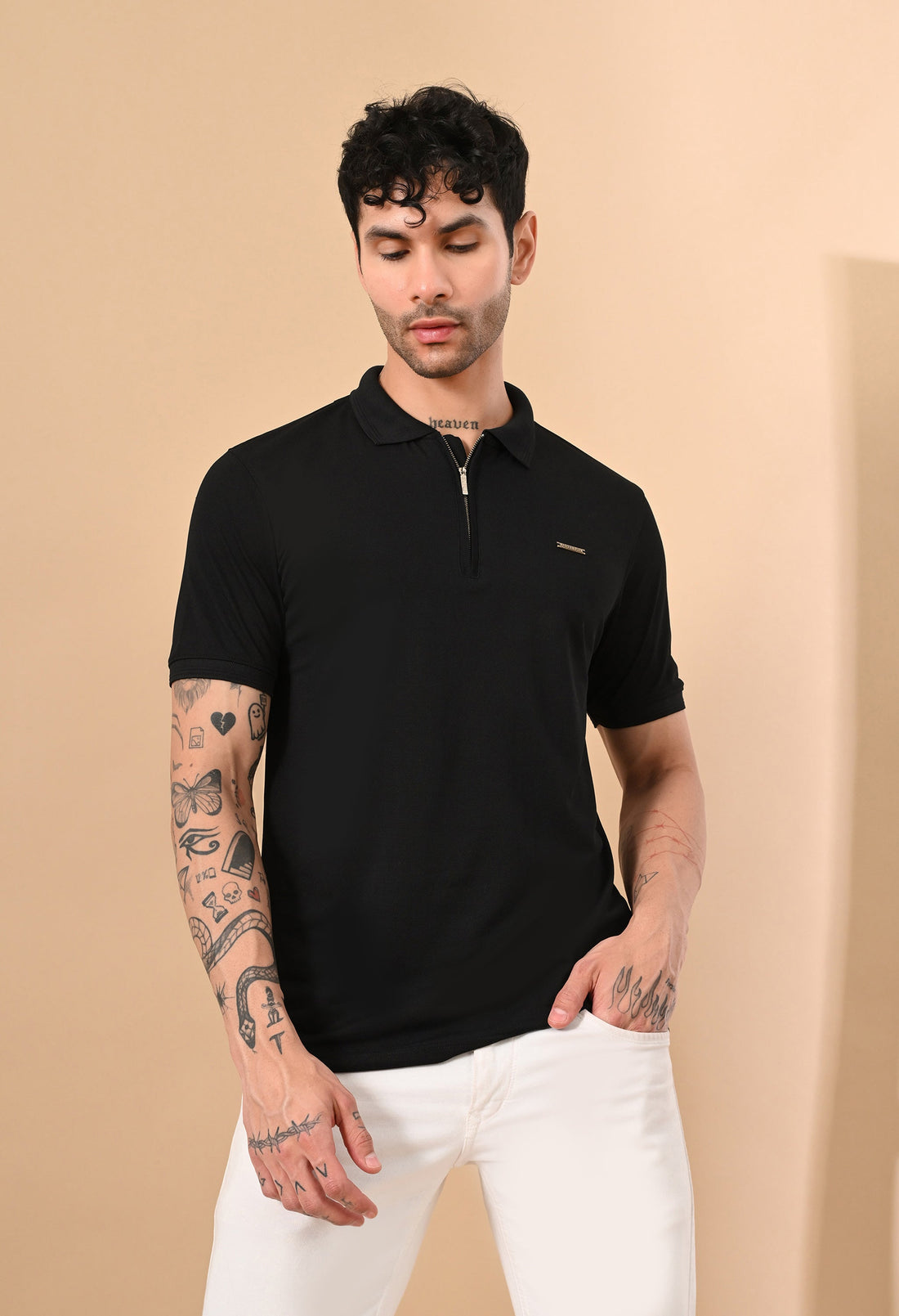 RAVEN BLACK ZIPPER POLO DRY FIT FABRIC