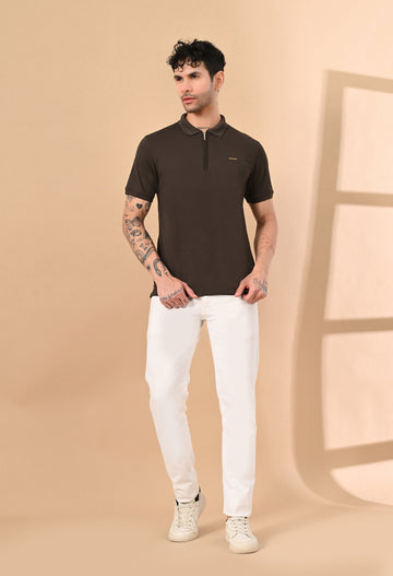 MOSS GREEN ZIPPER POLO DRY FIT FABRIC