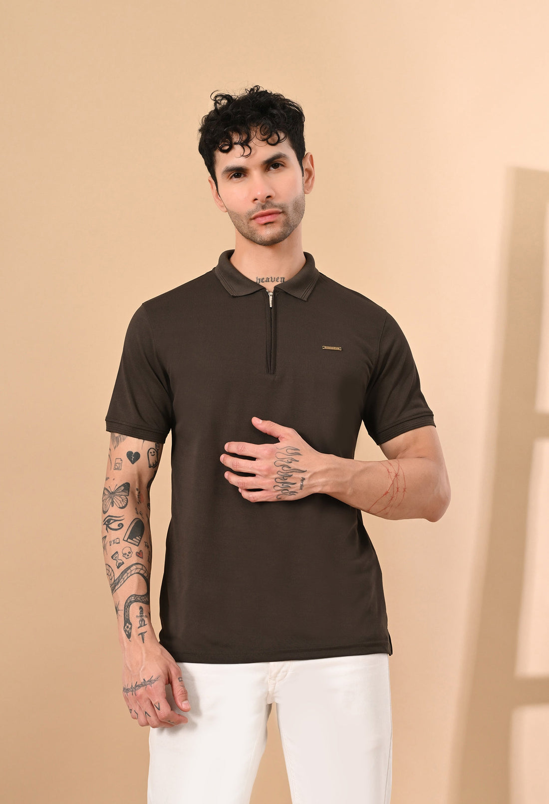 MOSS GREEN ZIPPER POLO DRY FIT FABRIC