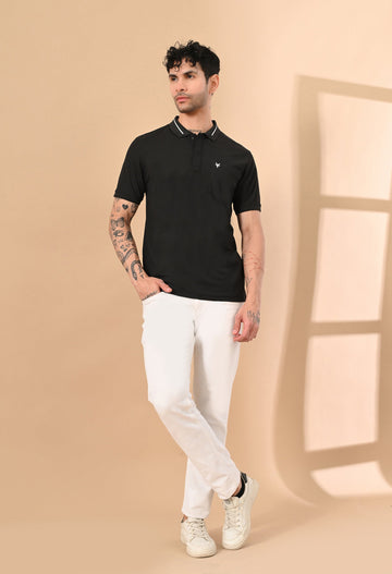 RAVEN BLACK DRY-FIT POLO WITH POCKET