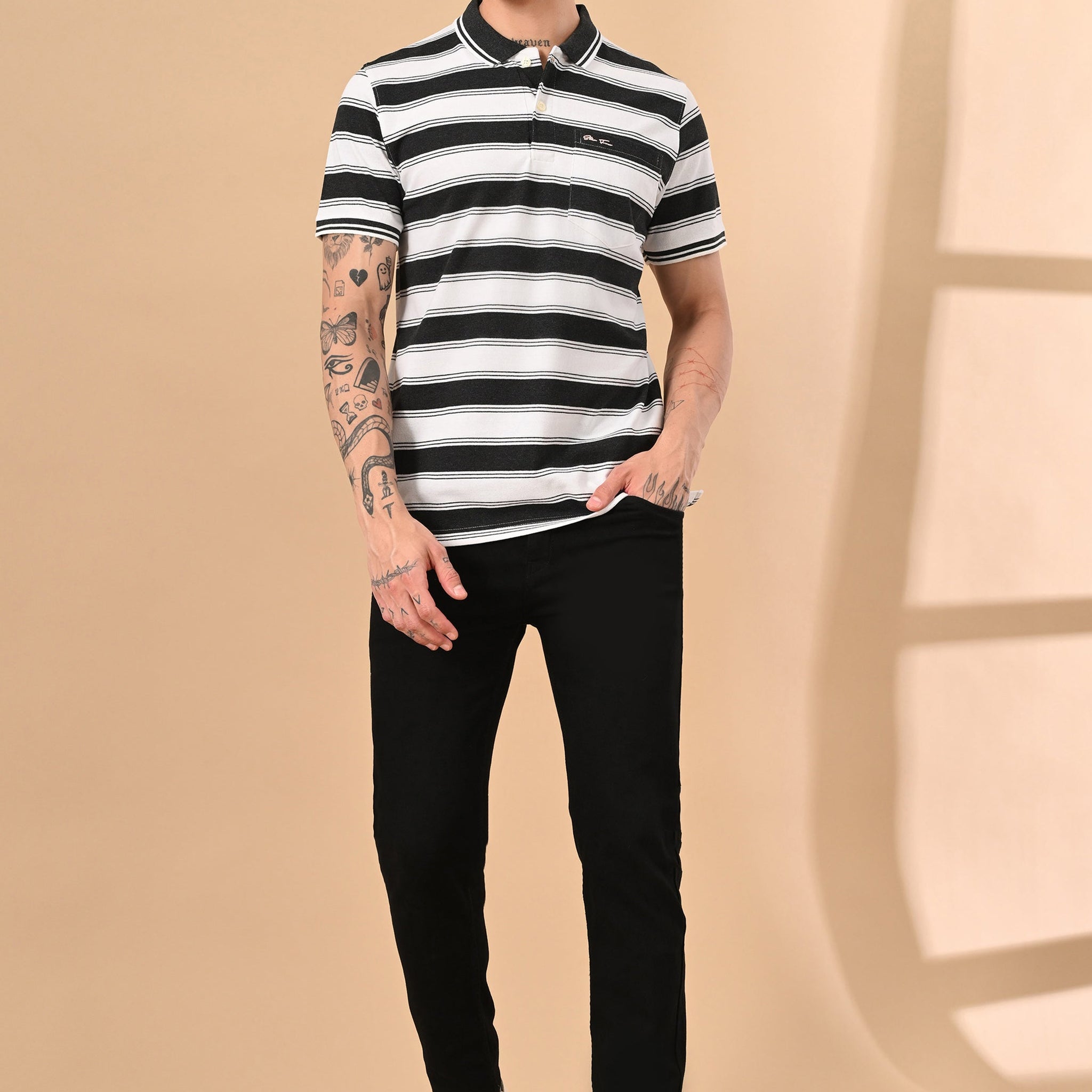 ENGINEERED STRIPER POLO TSHIRT WITH POCKET