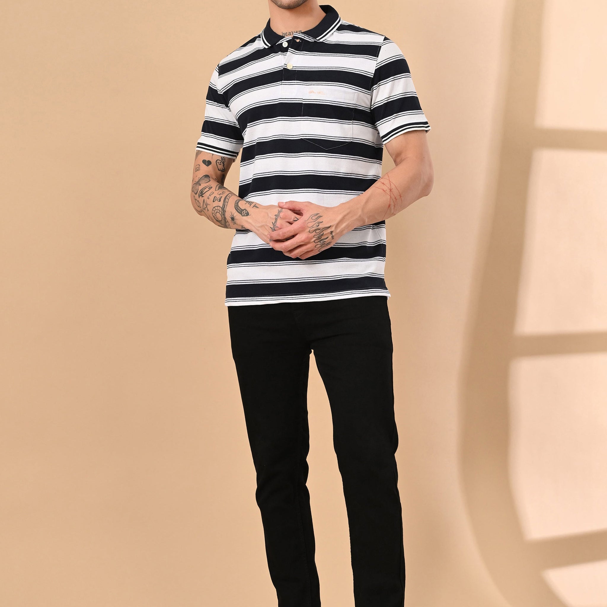 ENGINEERED STRIPER POLO TSHIRT WITH POCKET
