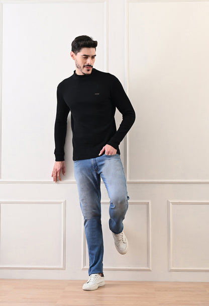 Men's Turtle Neck Textured Full Sleeve T-shirt