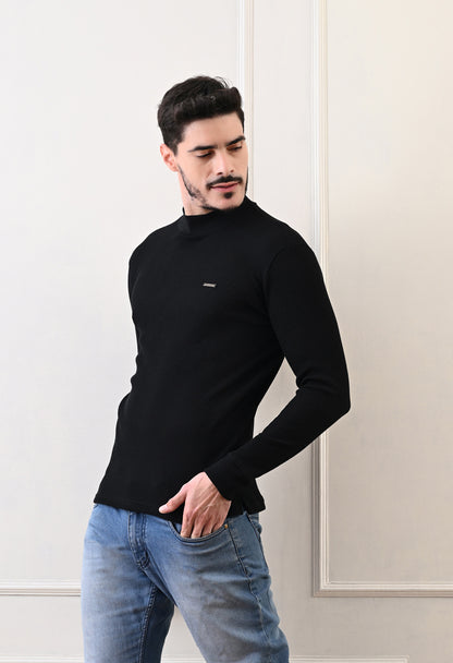 Men's Turtle Neck Textured Full Sleeve T-shirt