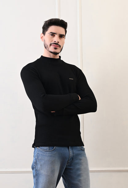 Men's Turtle Neck Textured Full Sleeve T-shirt