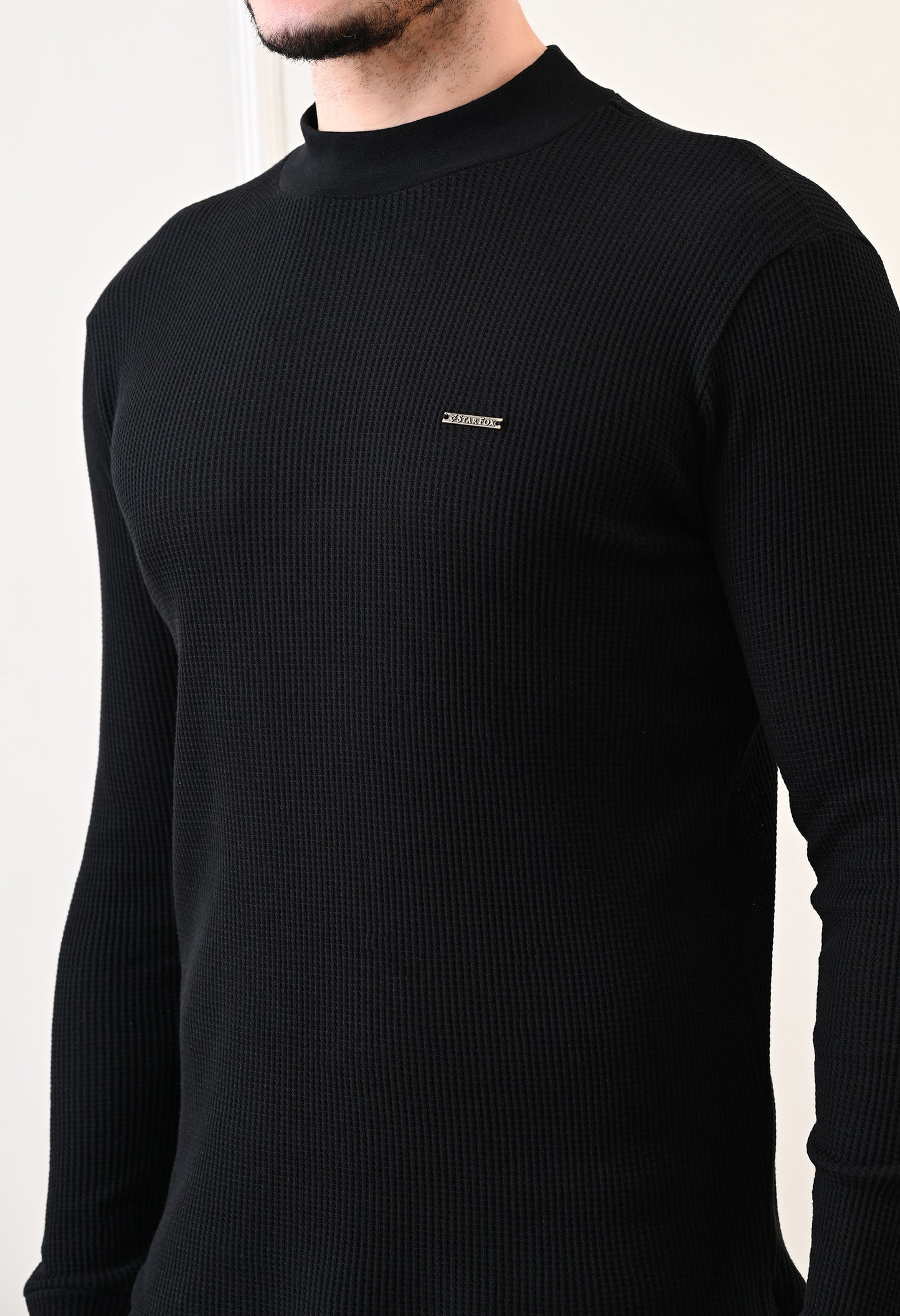 Men's Turtle Neck Textured Full Sleeve T-shirt