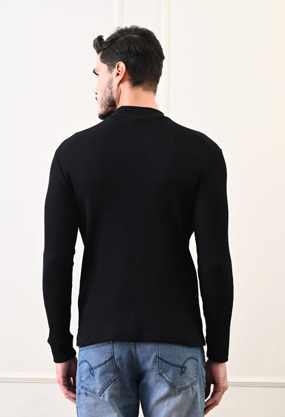 Men's Turtle Neck Textured Full Sleeve T-shirt