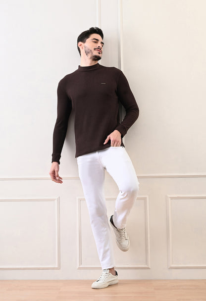 Men's Turtle Neck Textured Full Sleeve T-shirt