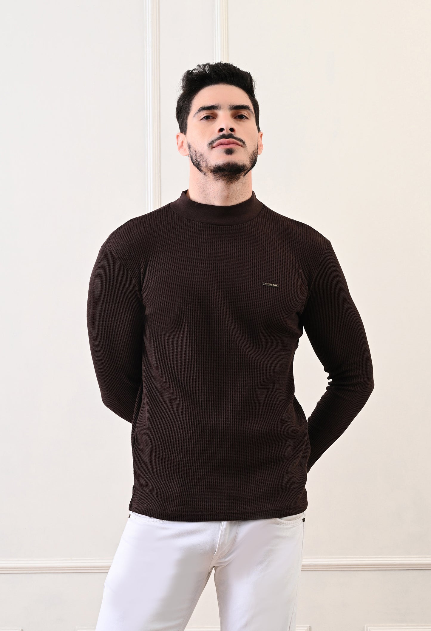 Men's Turtle Neck Textured Full Sleeve T-shirt