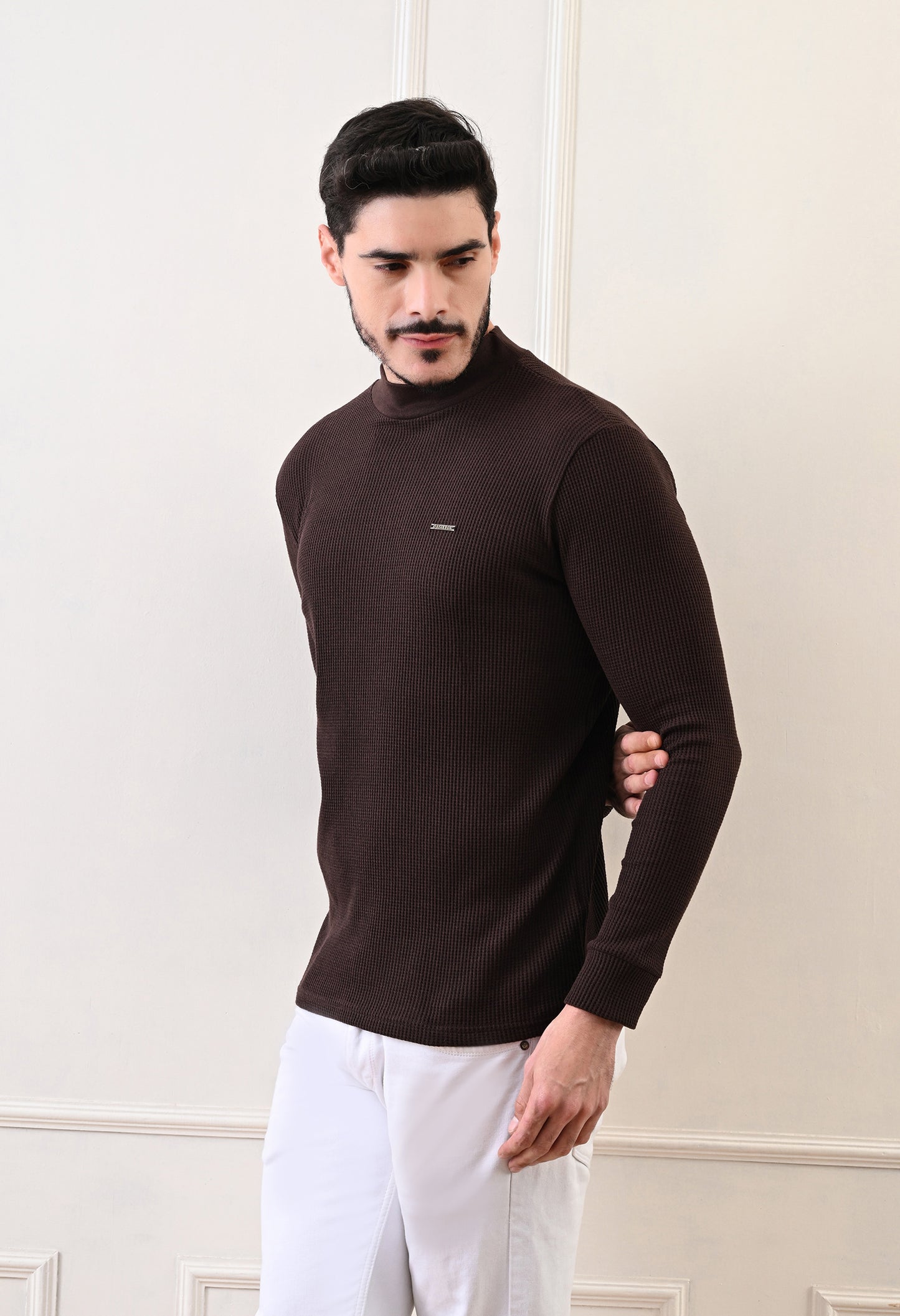 Men's Turtle Neck Textured Full Sleeve T-shirt