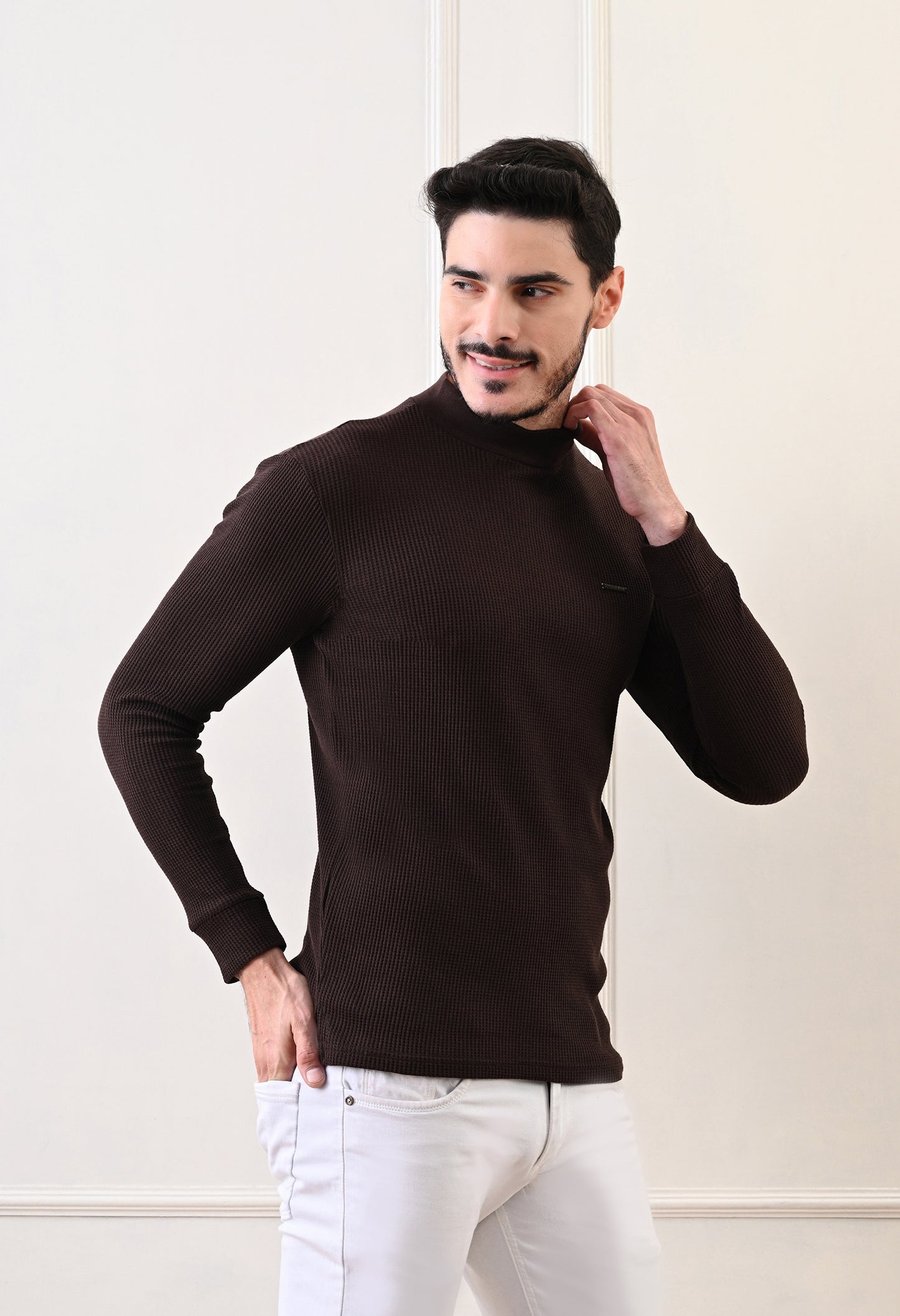 Men's Turtle Neck Textured Full Sleeve T-shirt