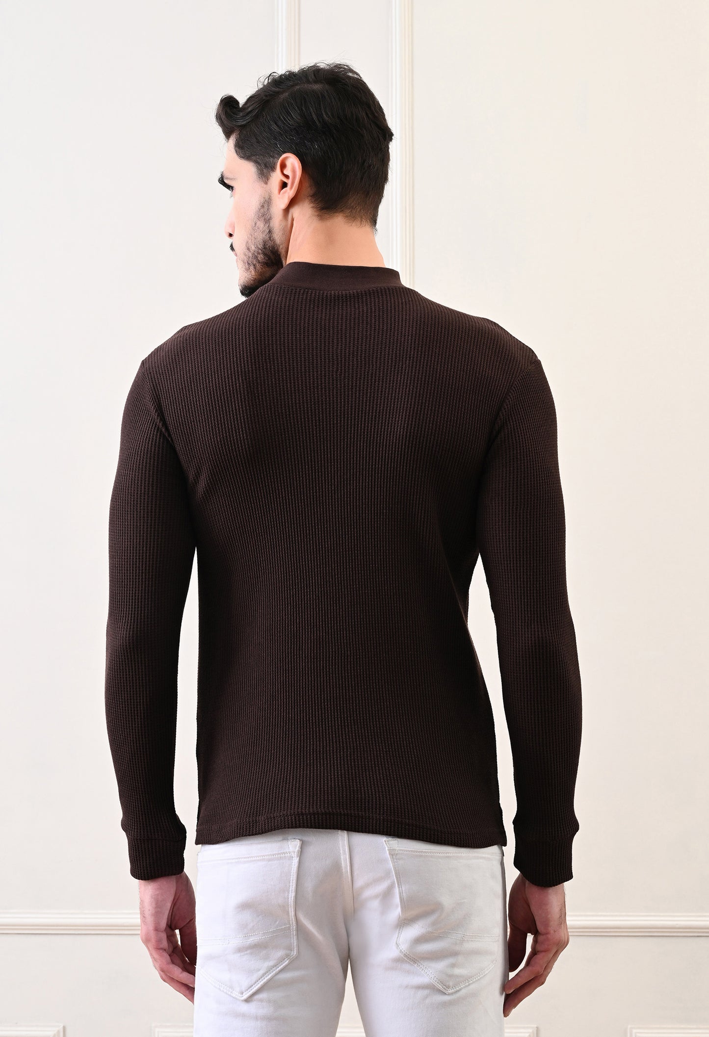 Men's Turtle Neck Textured Full Sleeve T-shirt