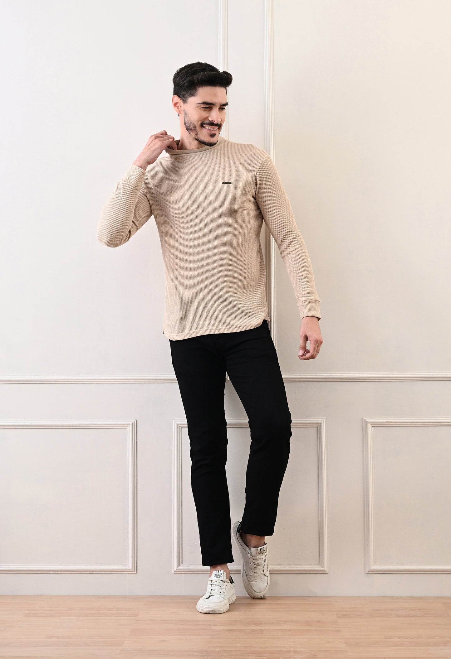 Men's Turtle Neck Textured Full Sleeve T-shirt