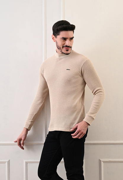 Men's Turtle Neck Textured Full Sleeve T-shirt