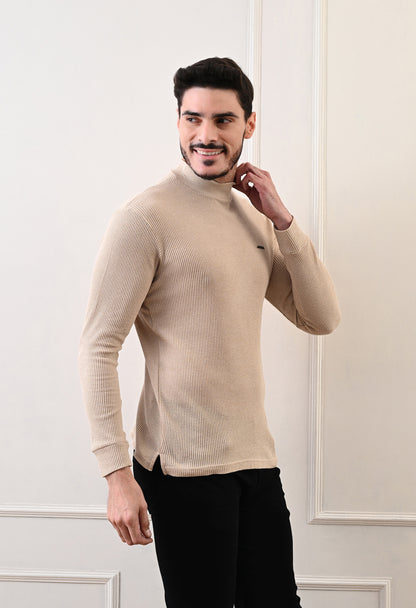 Men's Turtle Neck Textured Full Sleeve T-shirt